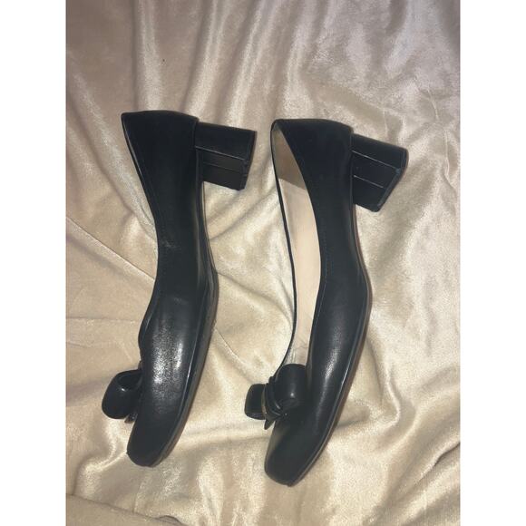 PRADA Bow Front Shoes w Chunky Block Heel Napa Leather Black 39.5 9.5 Gold Logo - Picture 6 of 12